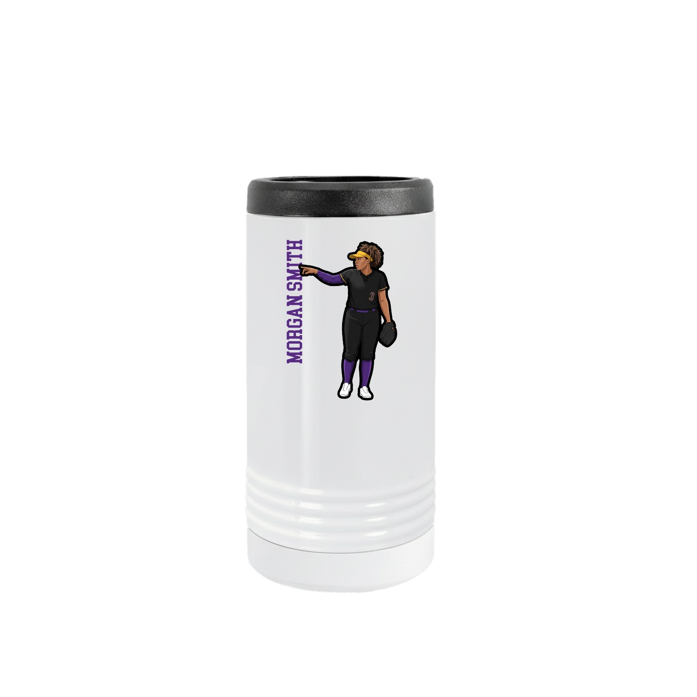 Slim Beverage Holder — Name Vertical in White