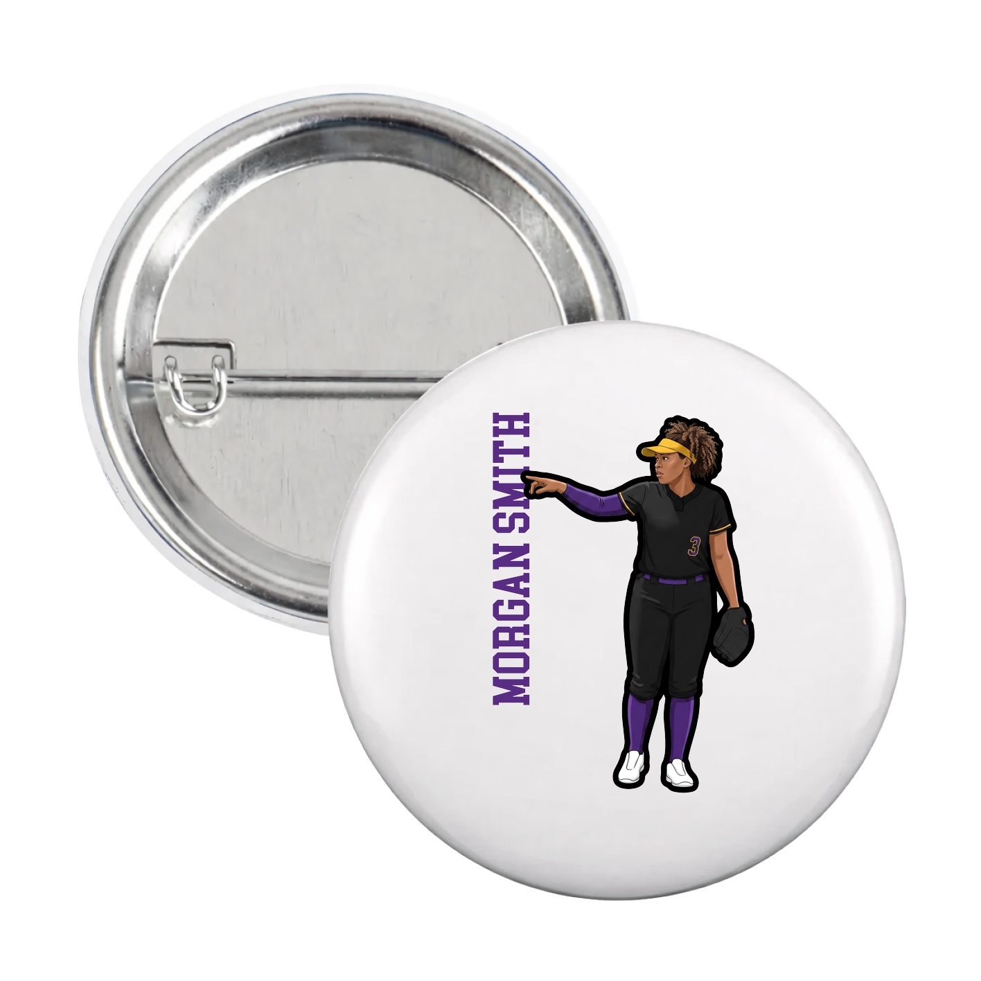 Game Day Button — Name Vertical in White
