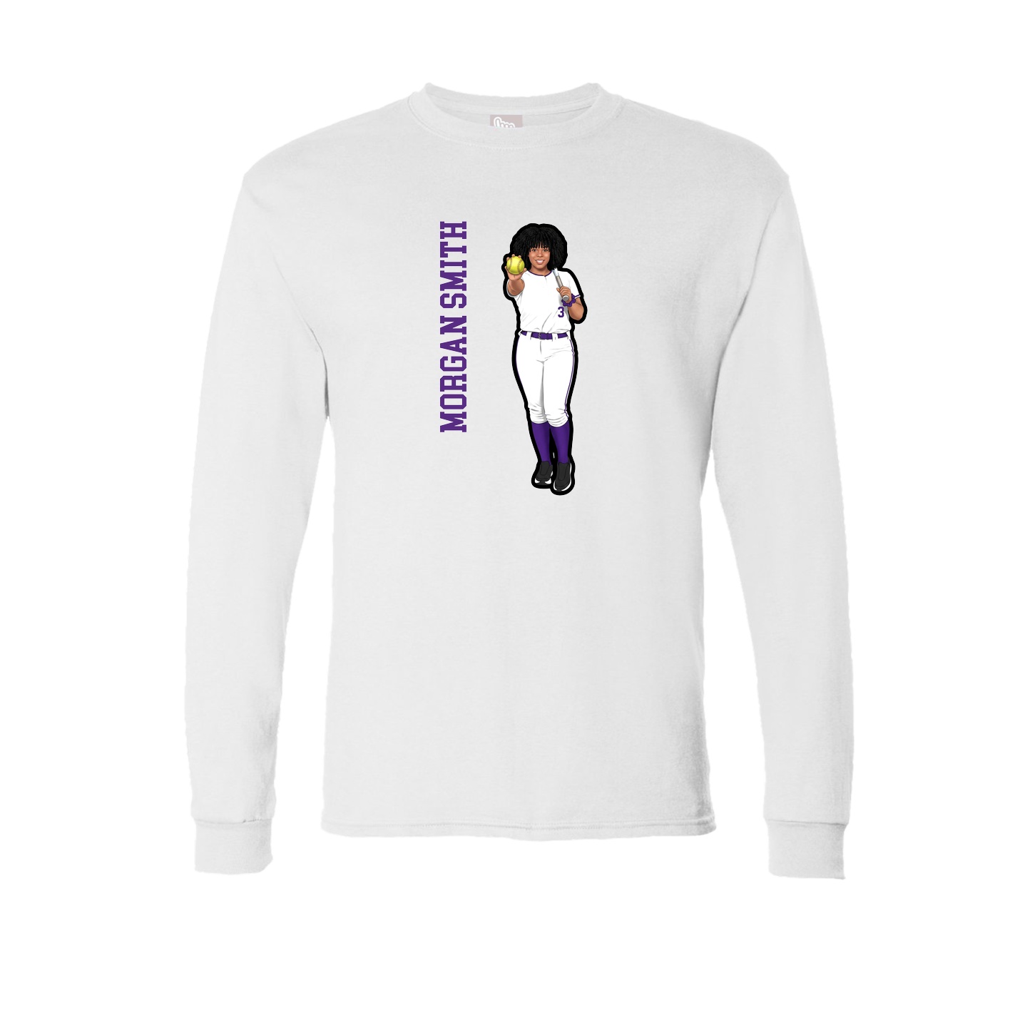 Long Sleeve Tee — Name Vertical in White