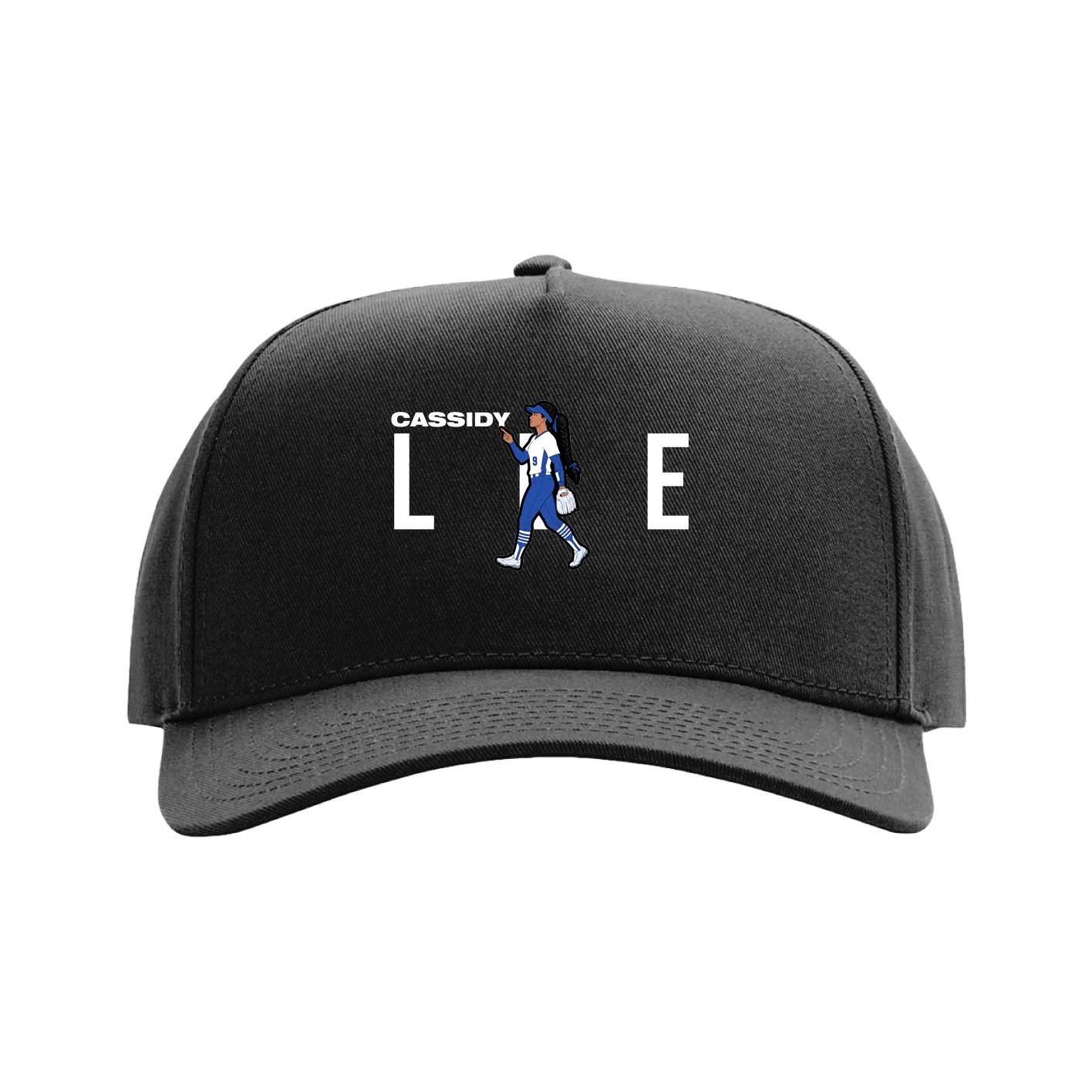 Full Fabric Five-Panel Champ Cap — Player Name in Black