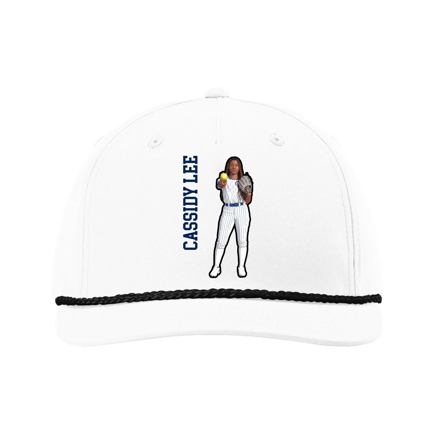 Five-Panel Classic Rope Cap — Name Vertical in White