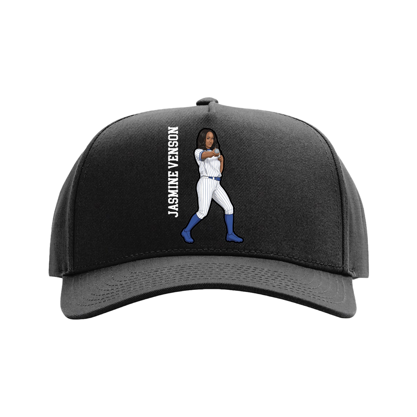 Full Fabric Five-Panel Champ Cap — Name Vertical in Black