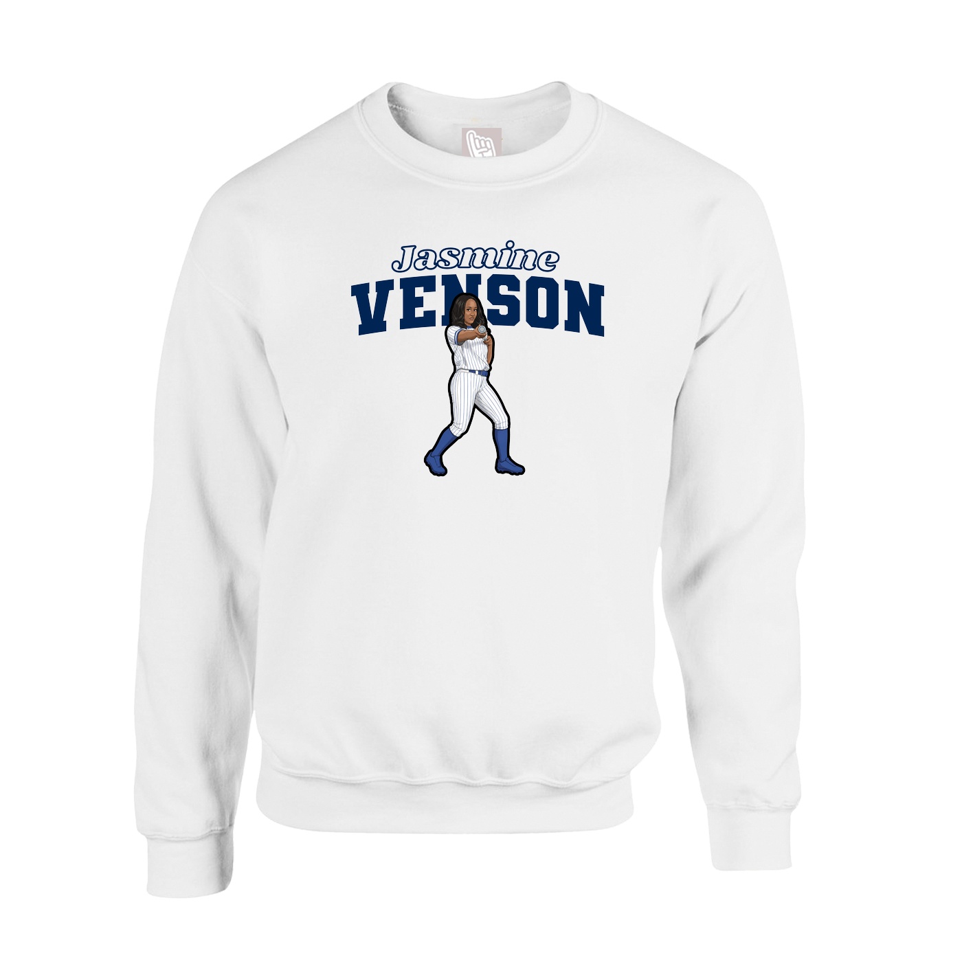 Fleece Crew — Name Arch in White