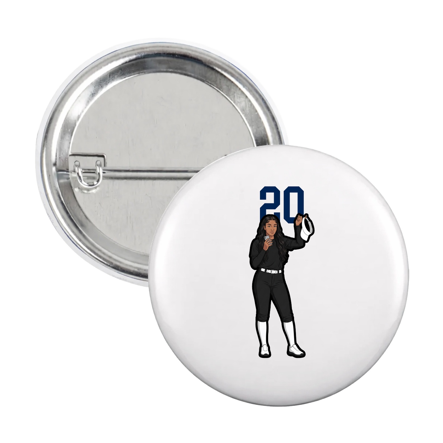 Game Day Button — Number Top in White