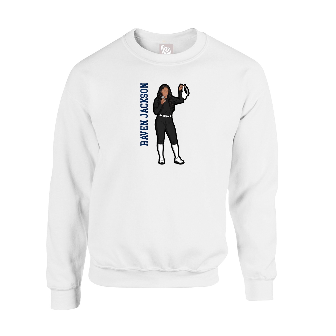 Fleece Crew — Name Vertical in White