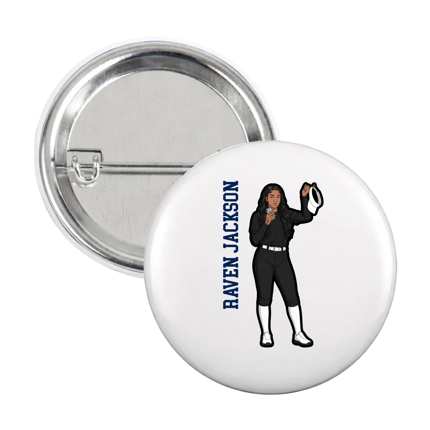 Game Day Button — Name Vertical in White