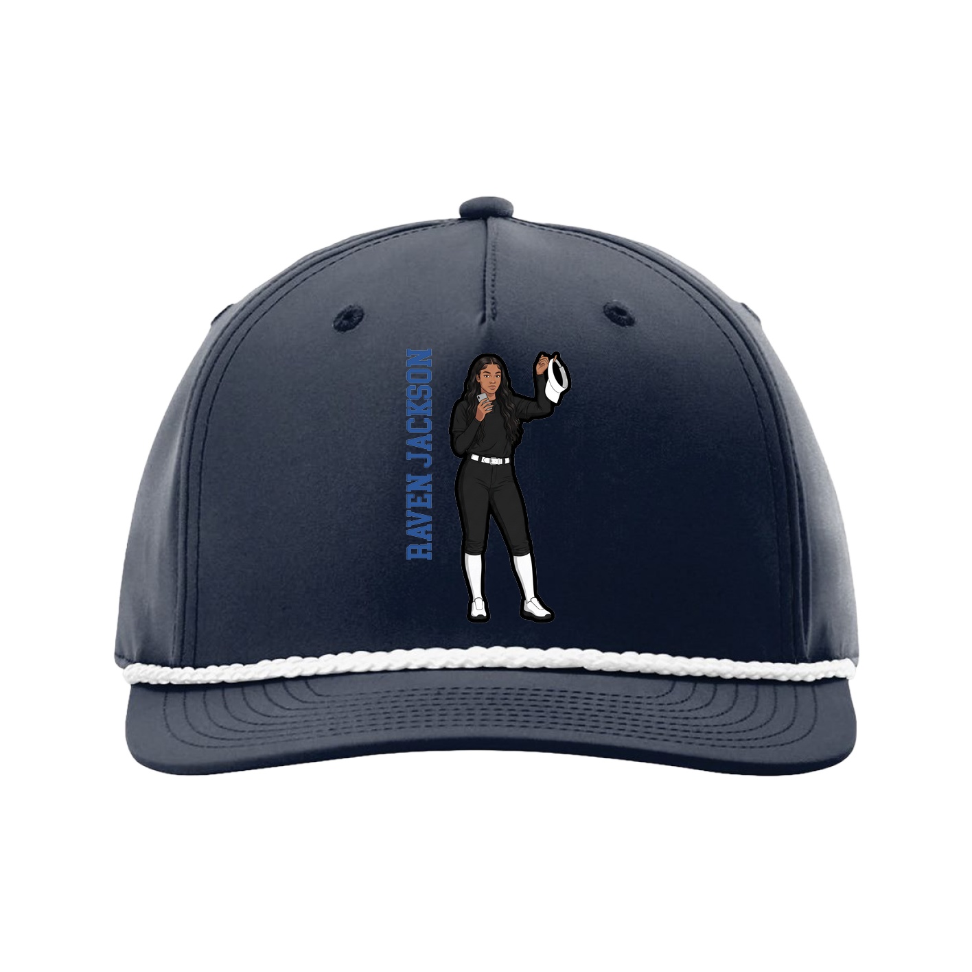 Five-Panel Classic Rope Cap — Name Vertical in Navy