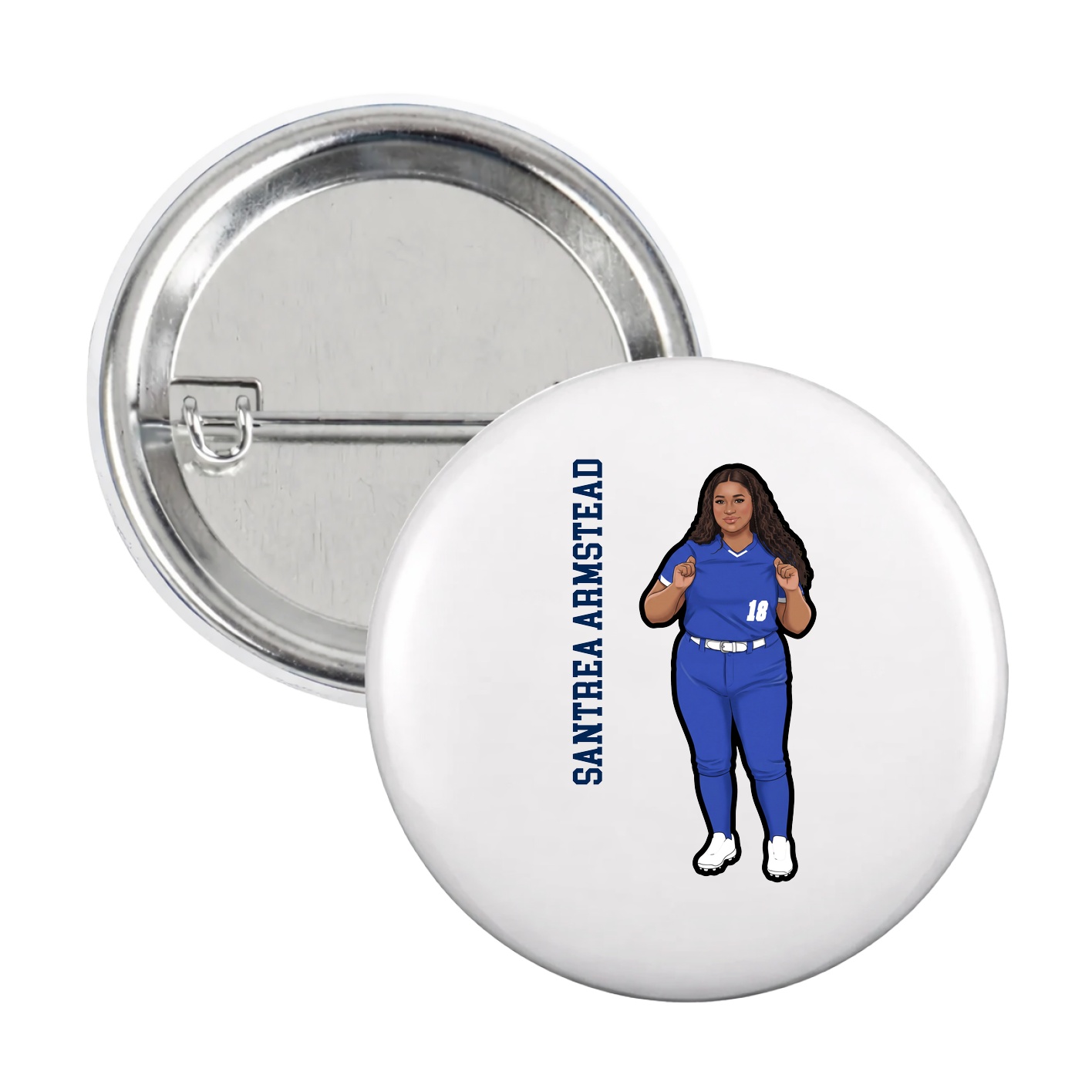 Game Day Button — Name Vertical in White