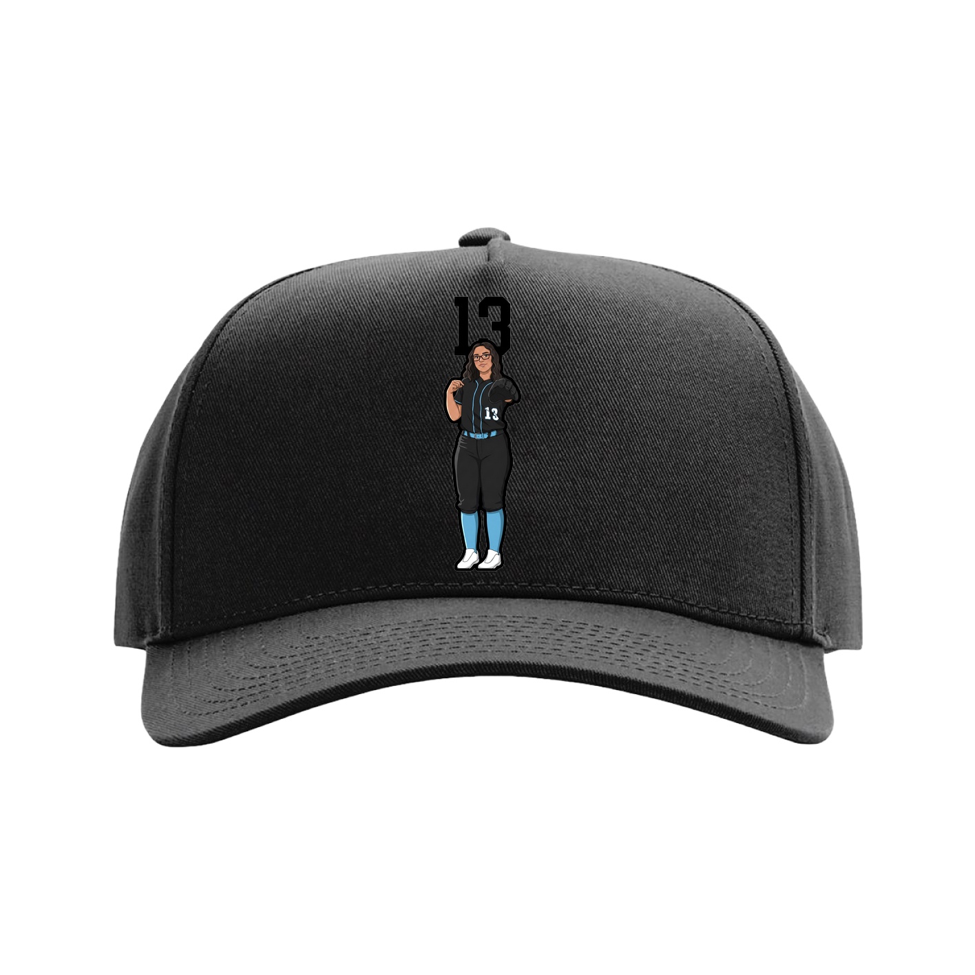 Full Fabric Five-Panel Champ Cap — Number Top in Black