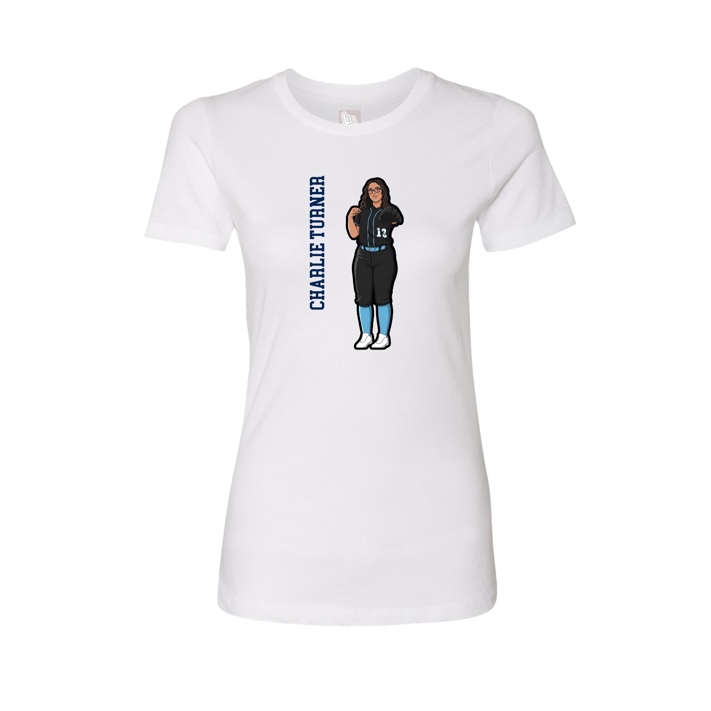 Fitted Women's Tee — Name Vertical in White