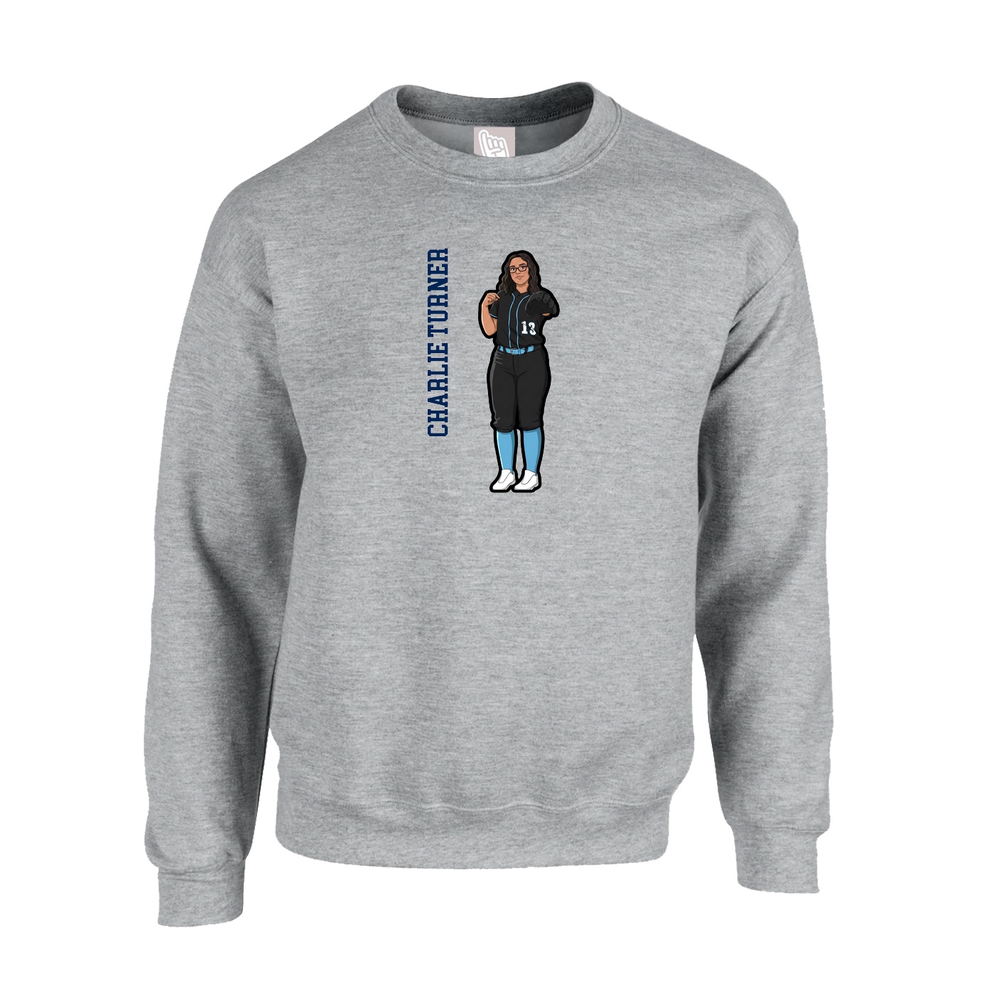 Fleece Crew — Name Vertical in Grey