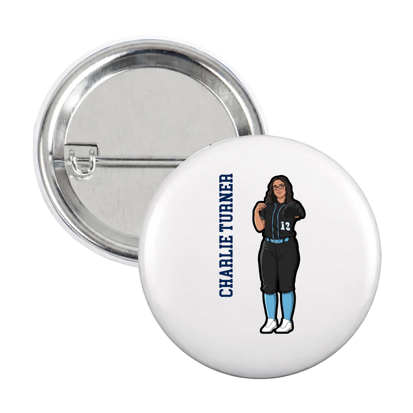 Game Day Button — Name Vertical in White