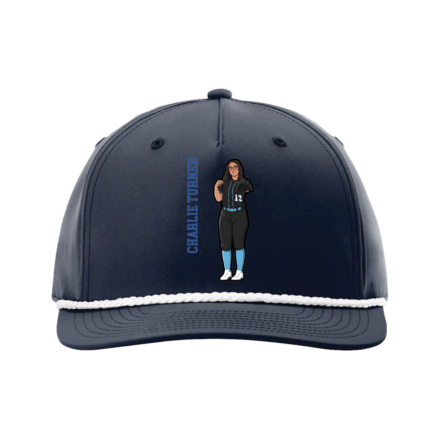 Five-Panel Classic Rope Cap — Name Vertical in Navy