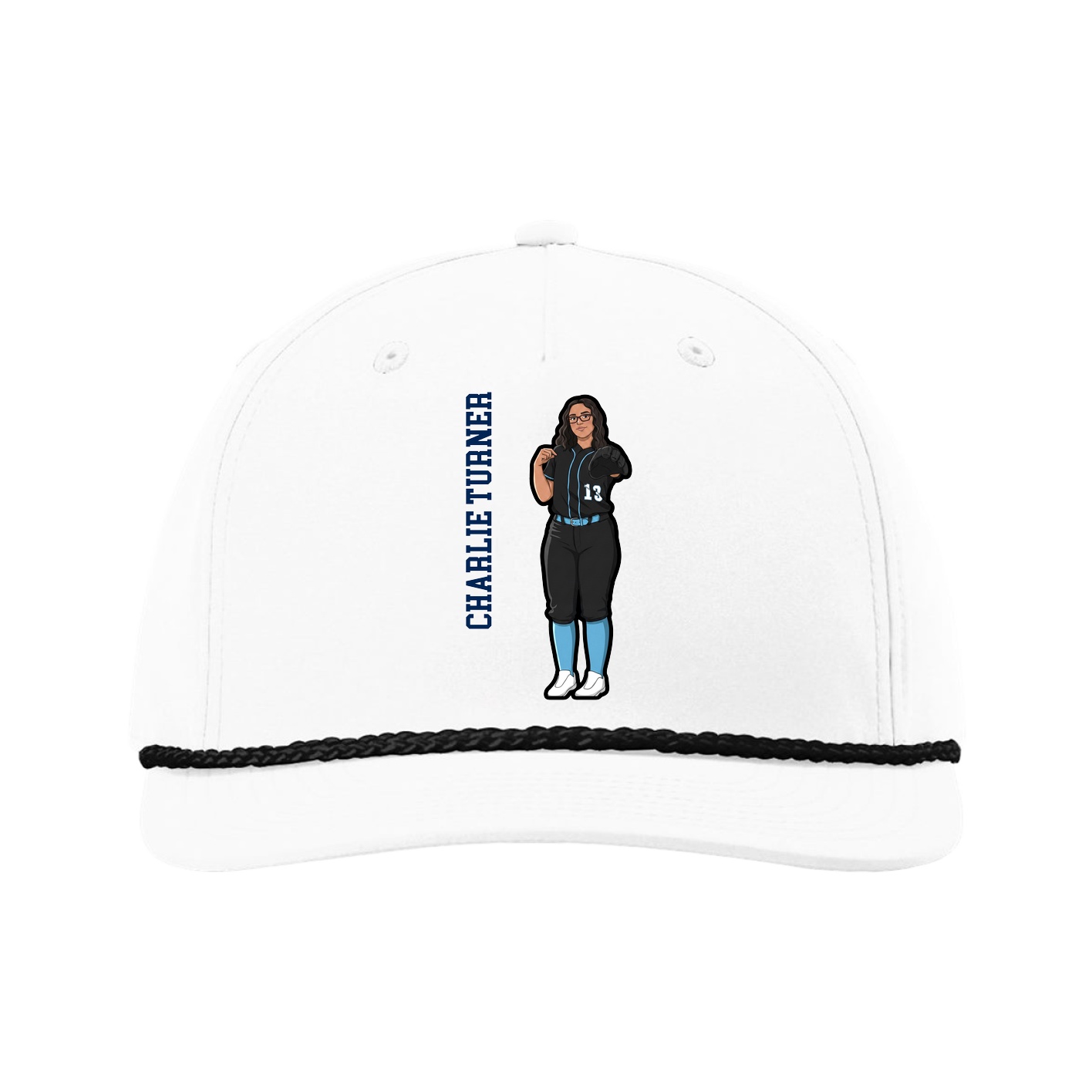 Five-Panel Classic Rope Cap — Name Vertical in White