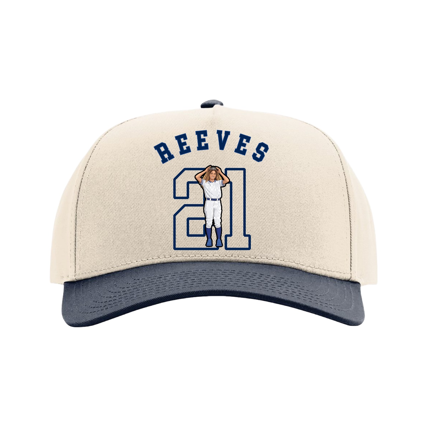 Full Fabric Five-Panel Champ Cap — Shirsey Arch in Cream/Navy