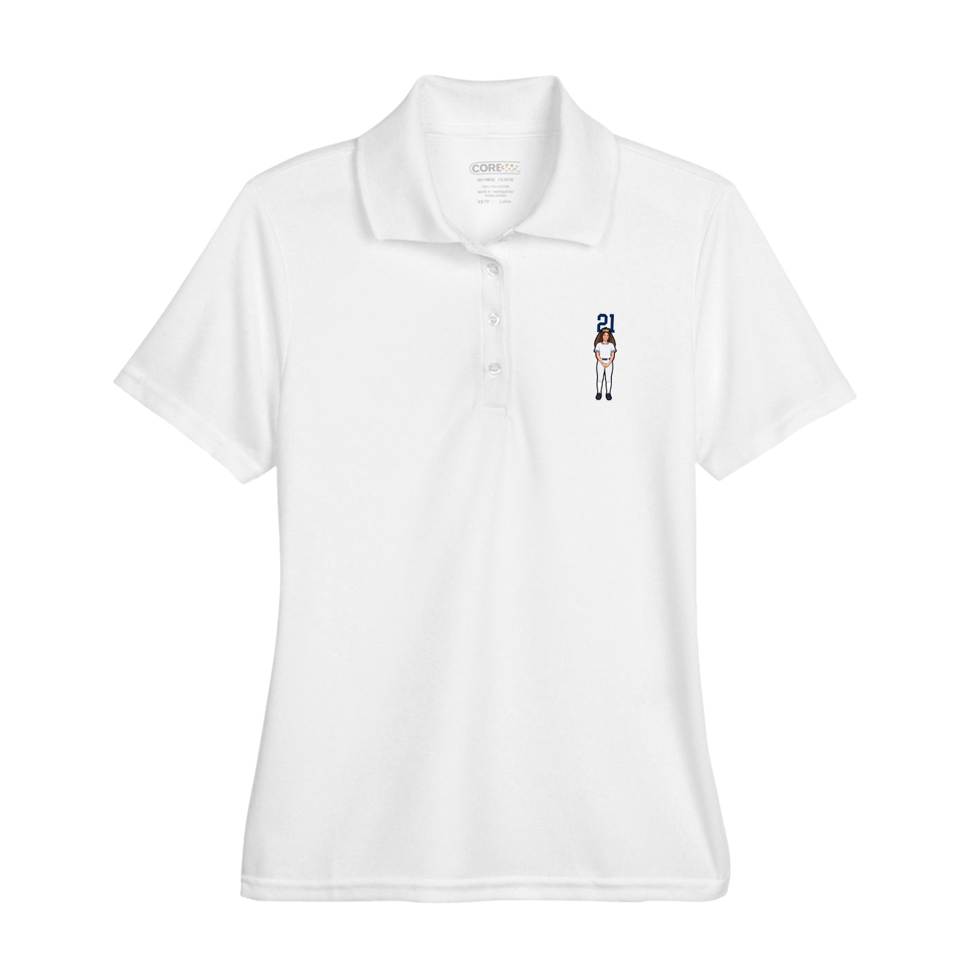 Womens Performance Polo — Number Top in White