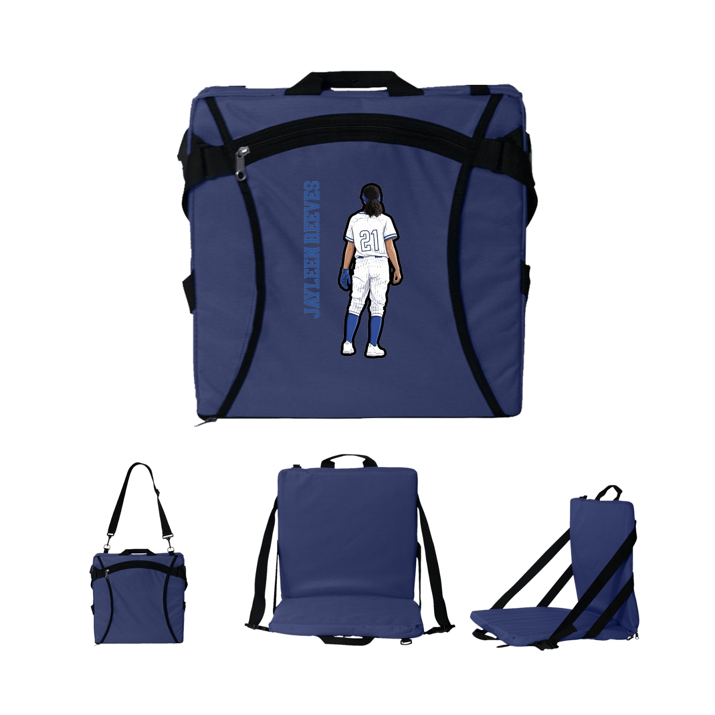 Folding Stadium Seat — Name Vertical in Navy