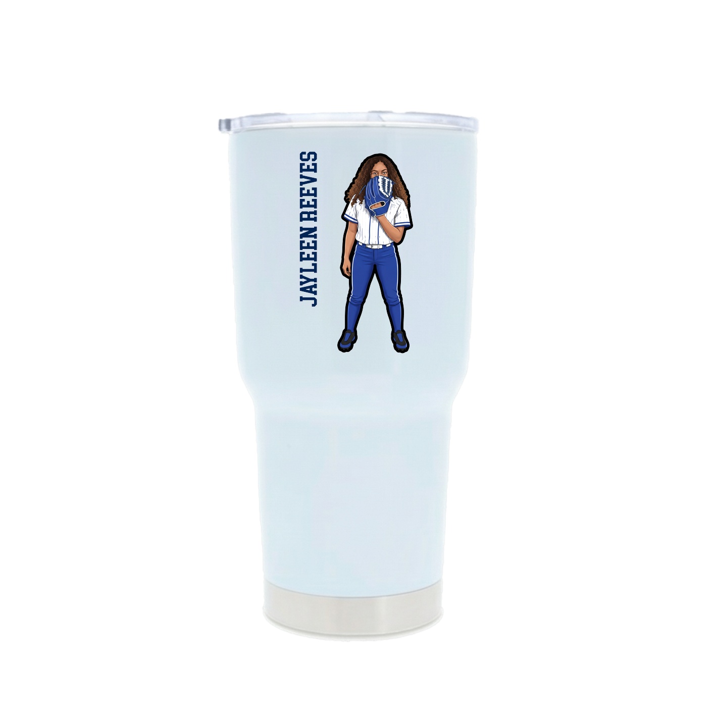 30oz Stainless Steel Tumbler — Name Vertical in White