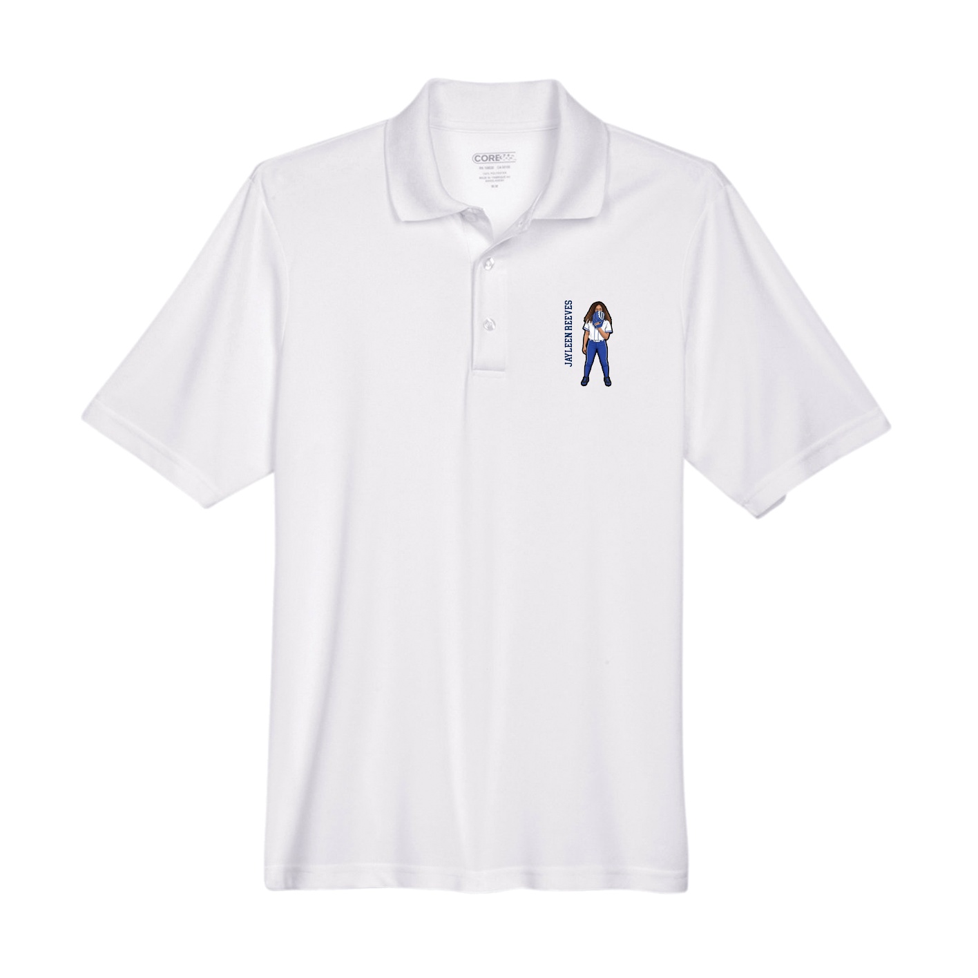 Performance Polo — Name Vertical in White