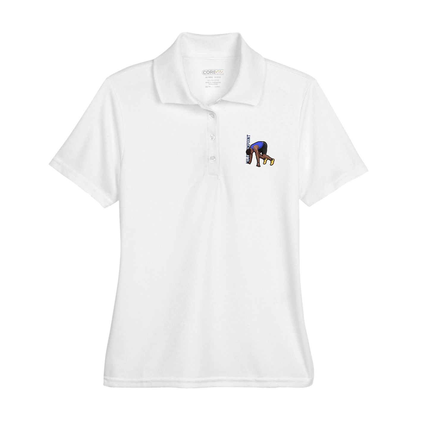 Womens Performance Polo — Name Vertical in White