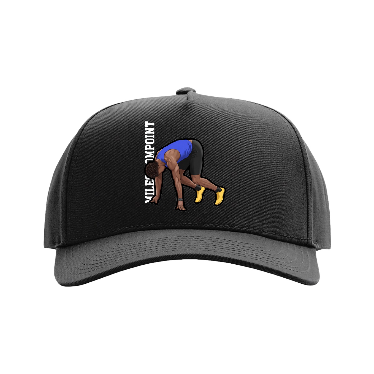 Full Fabric Five-Panel Champ Cap — Name Vertical in Black