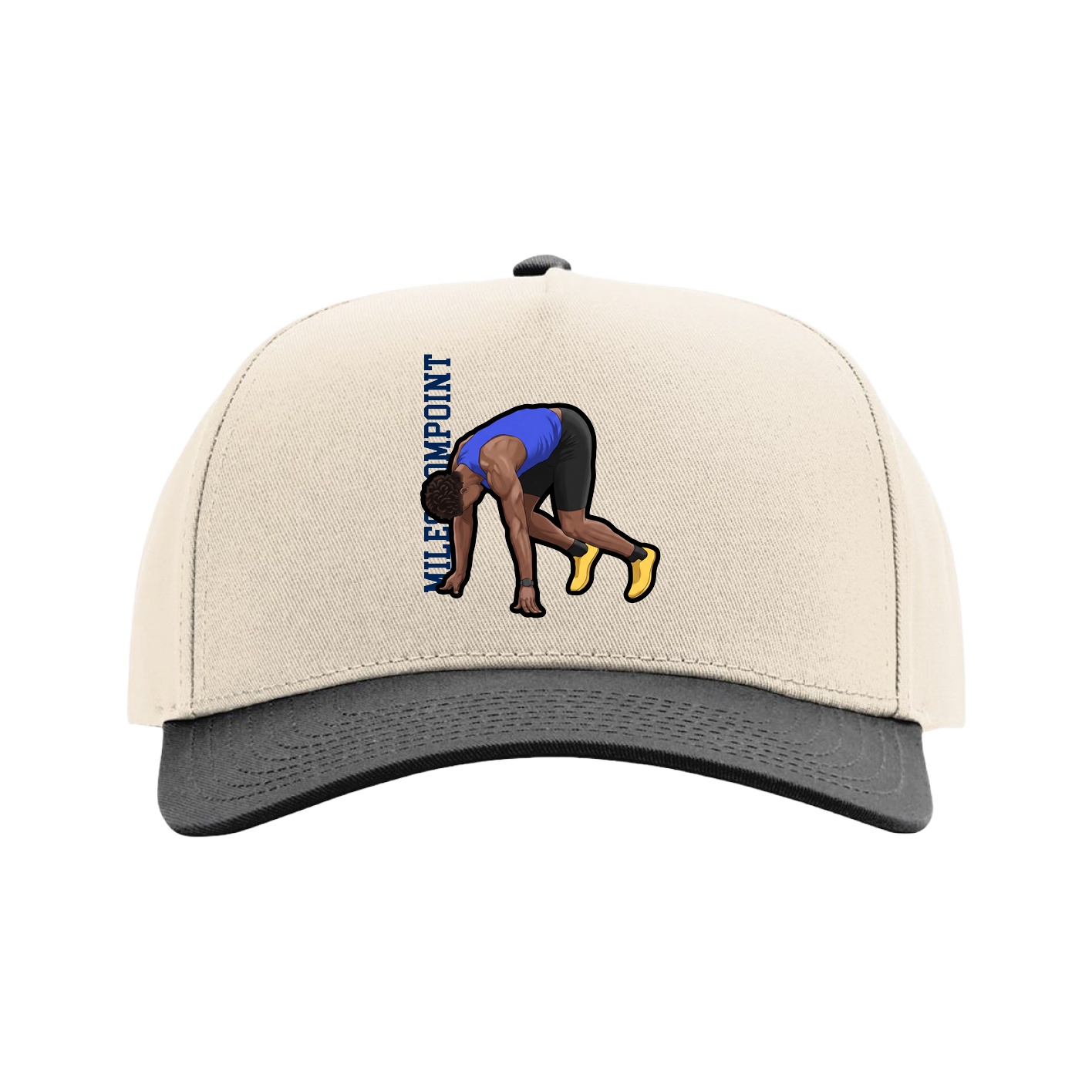 Full Fabric Five-Panel Champ Cap — Name Vertical in Cream/Black