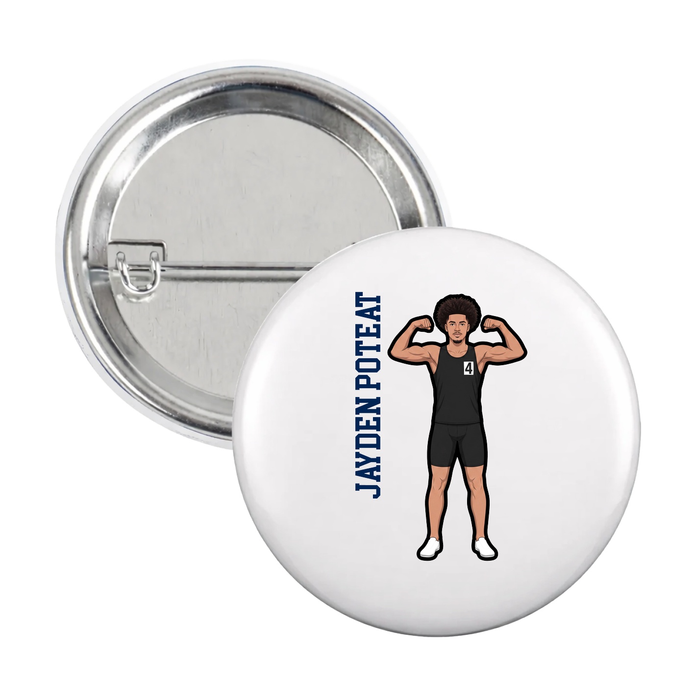 Game Day Button — Name Vertical in White