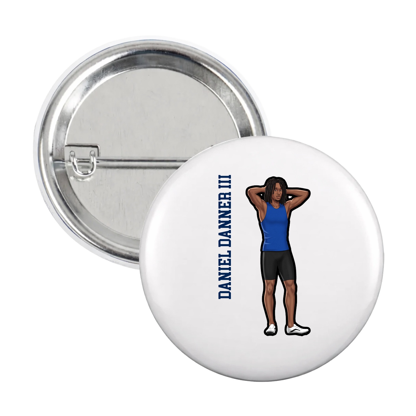 Game Day Button — Name Vertical in White