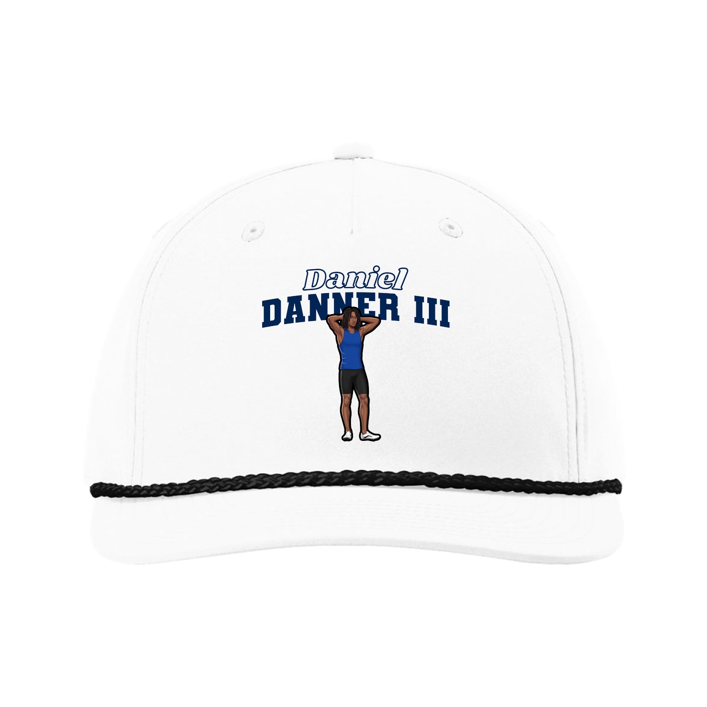 Five-Panel Classic Rope Cap — Name Arch in White