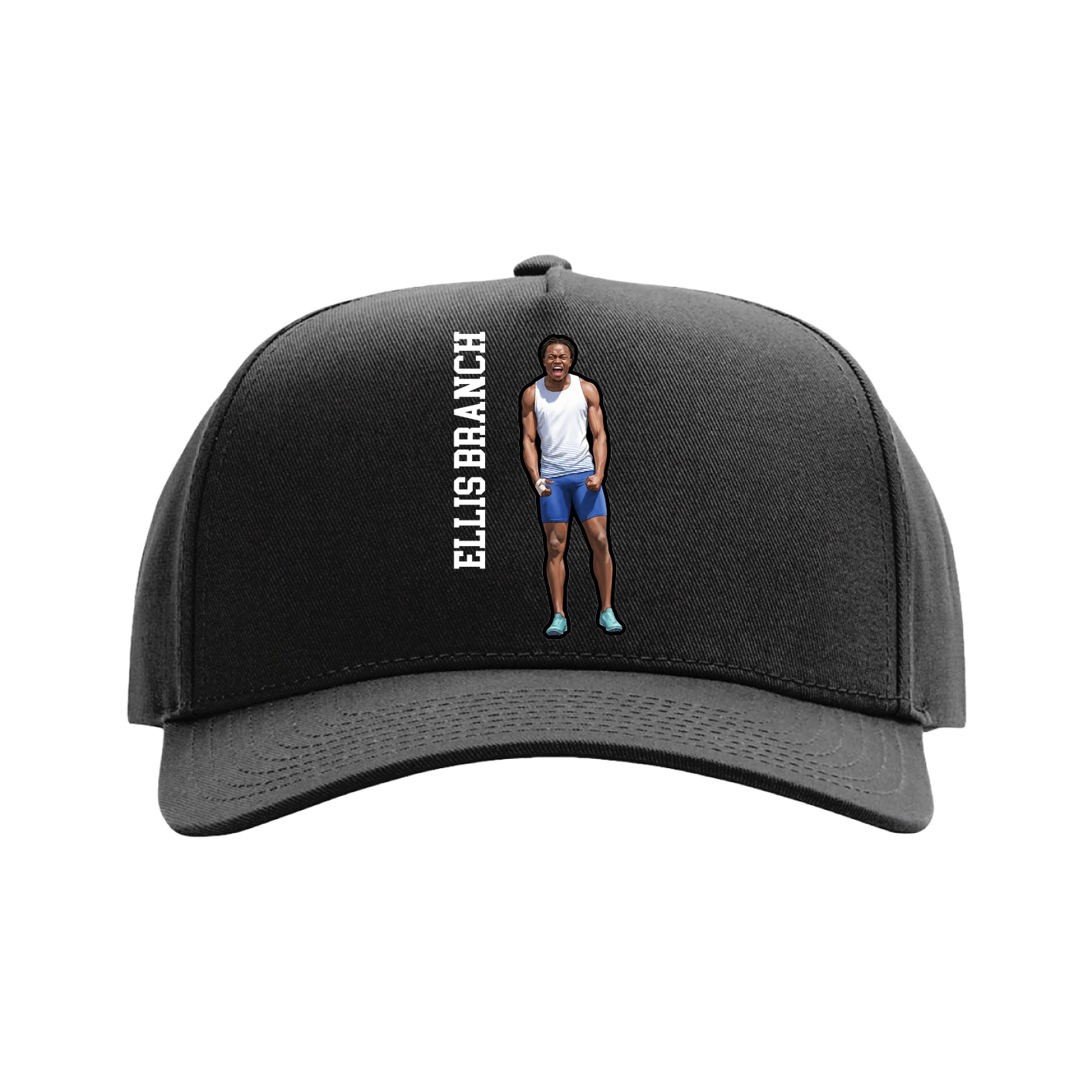 Full Fabric Five-Panel Champ Cap — Name Vertical in Black