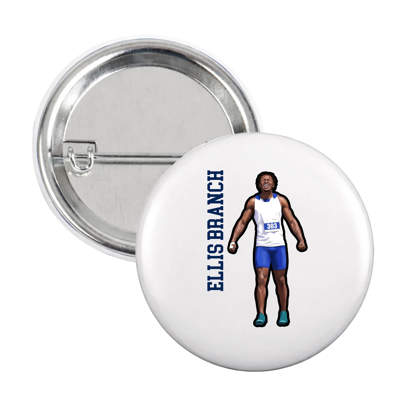 Game Day Button — Name Vertical in White