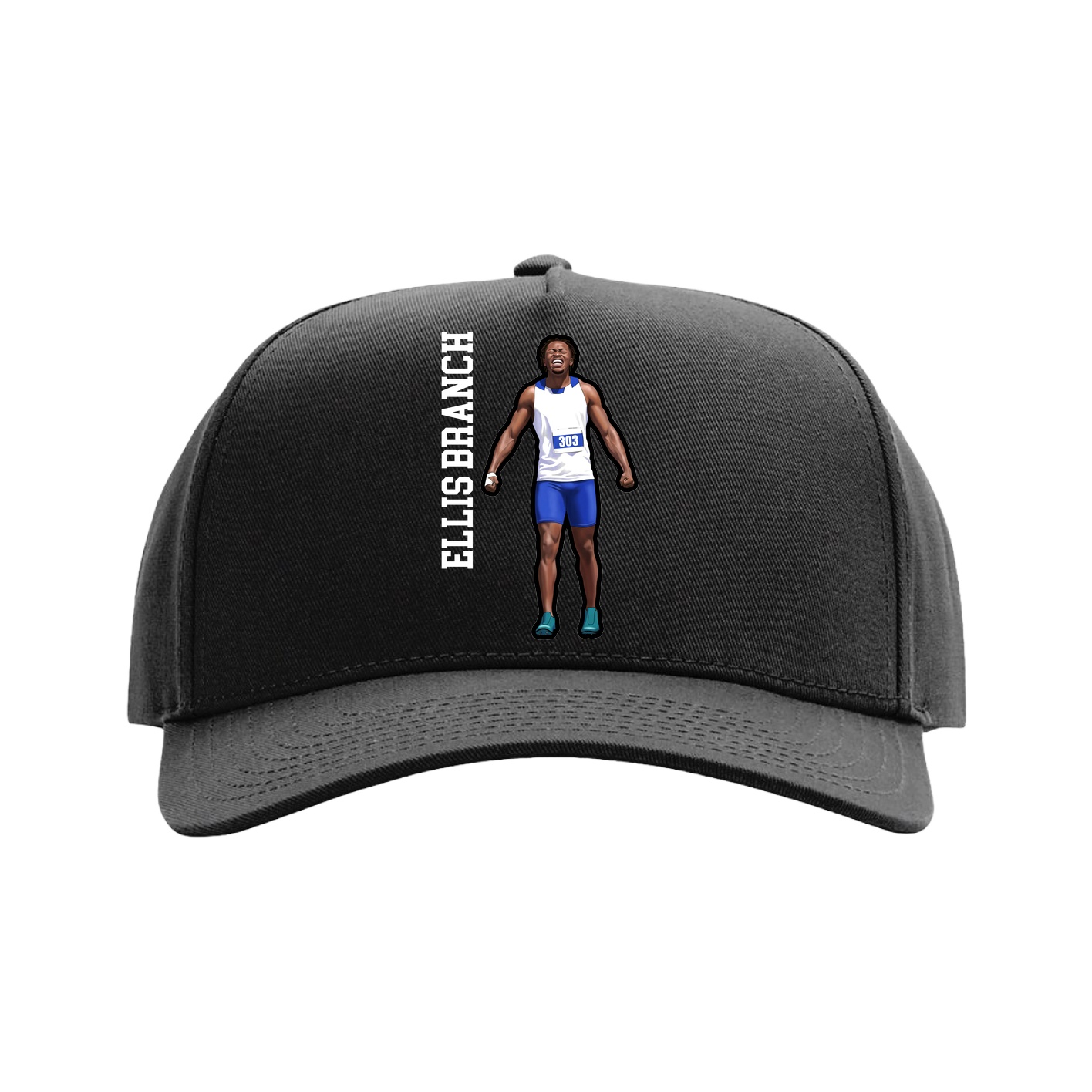 Full Fabric Five-Panel Champ Cap — Name Vertical in Black