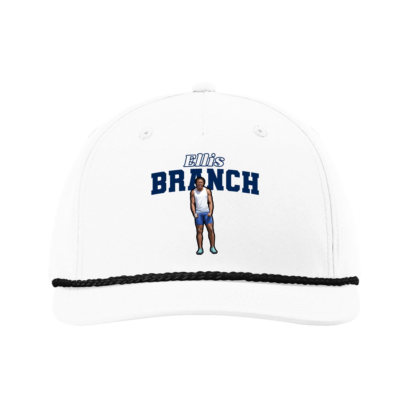 Five-Panel Classic Rope Cap — Name Arch in White