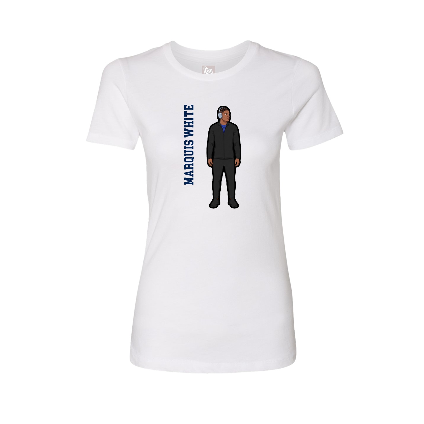 Fitted Women's Tee — Name Vertical in White