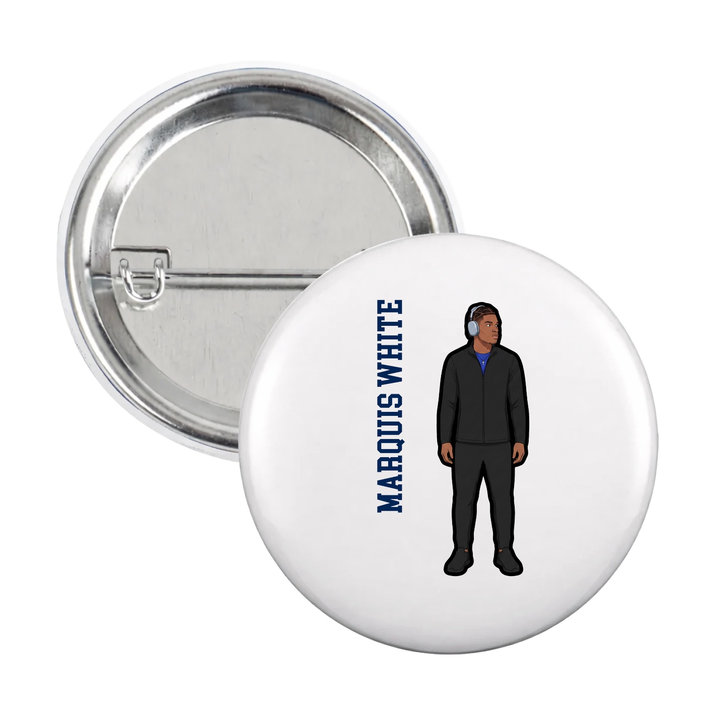 Game Day Button — Name Vertical in White