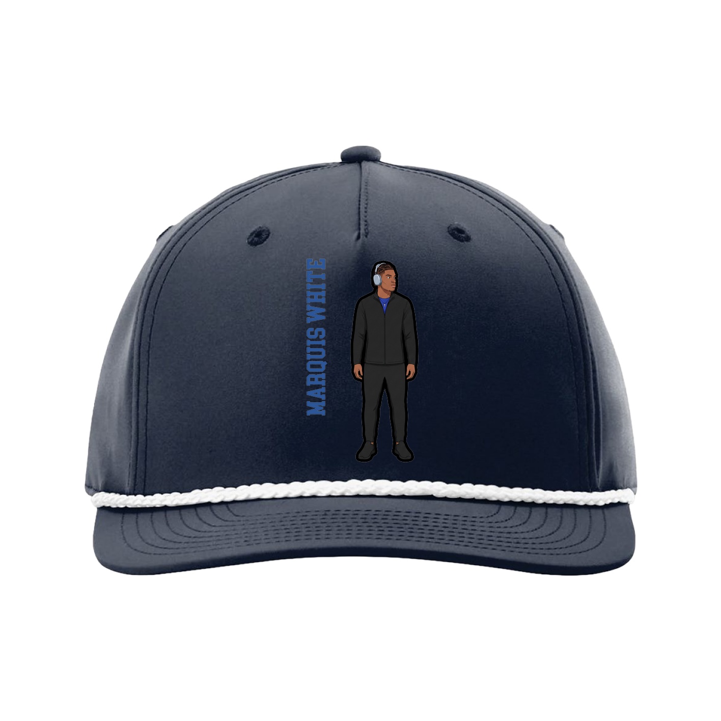 Five-Panel Classic Rope Cap — Name Vertical in Navy