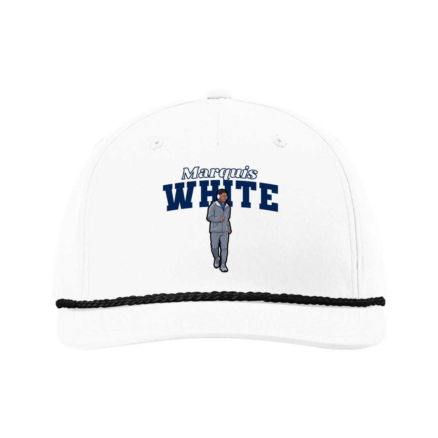 Five-Panel Classic Rope Cap — Name Arch in White