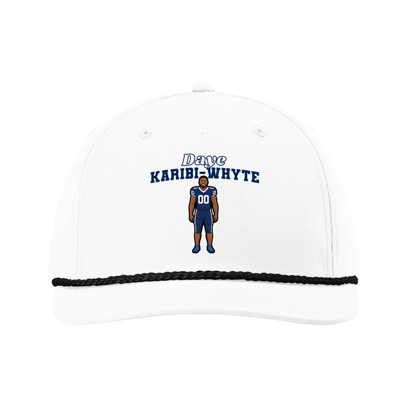 Five-Panel Classic Rope Cap — Name Arch in White