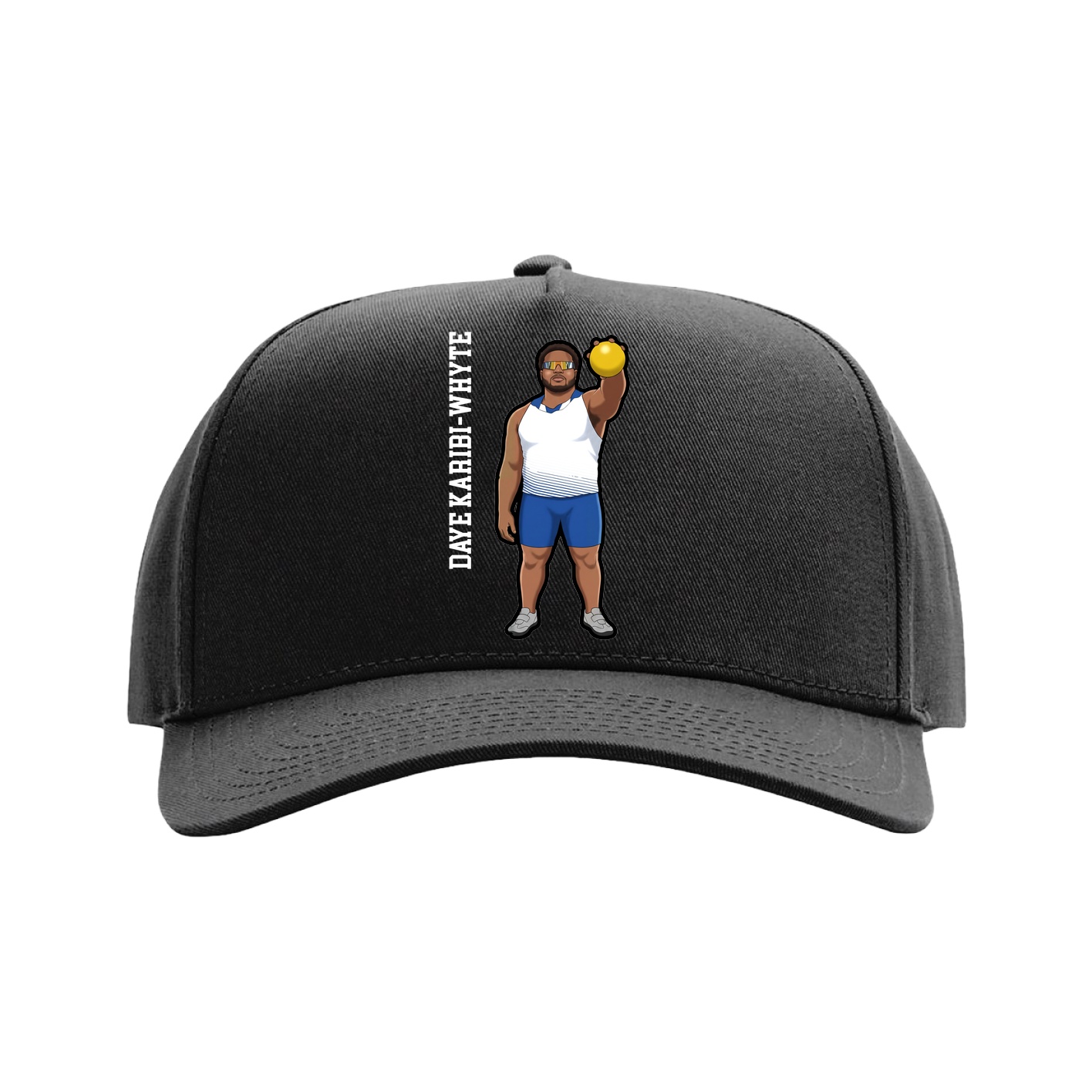 Full Fabric Five-Panel Champ Cap — Name Vertical in Black