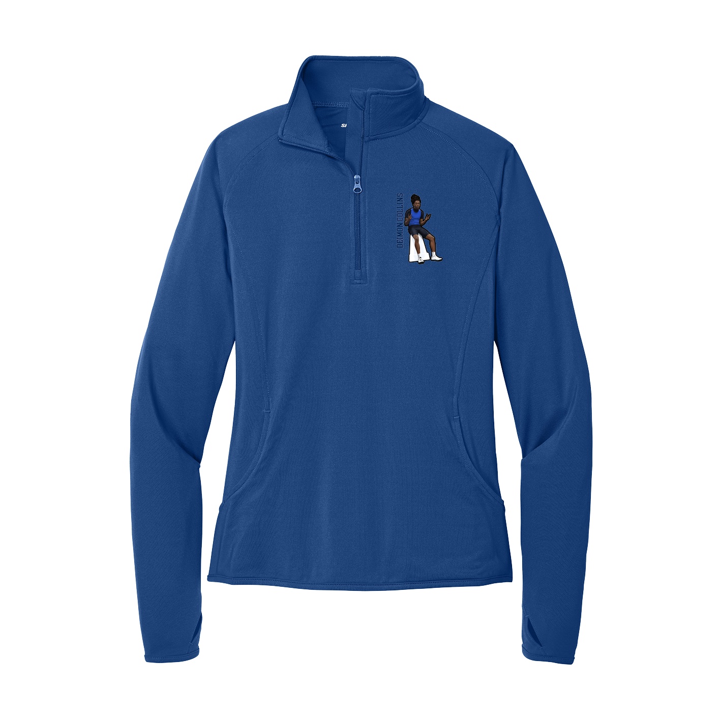 Women's Q-Zip Pullover — Name Vertical in Royal