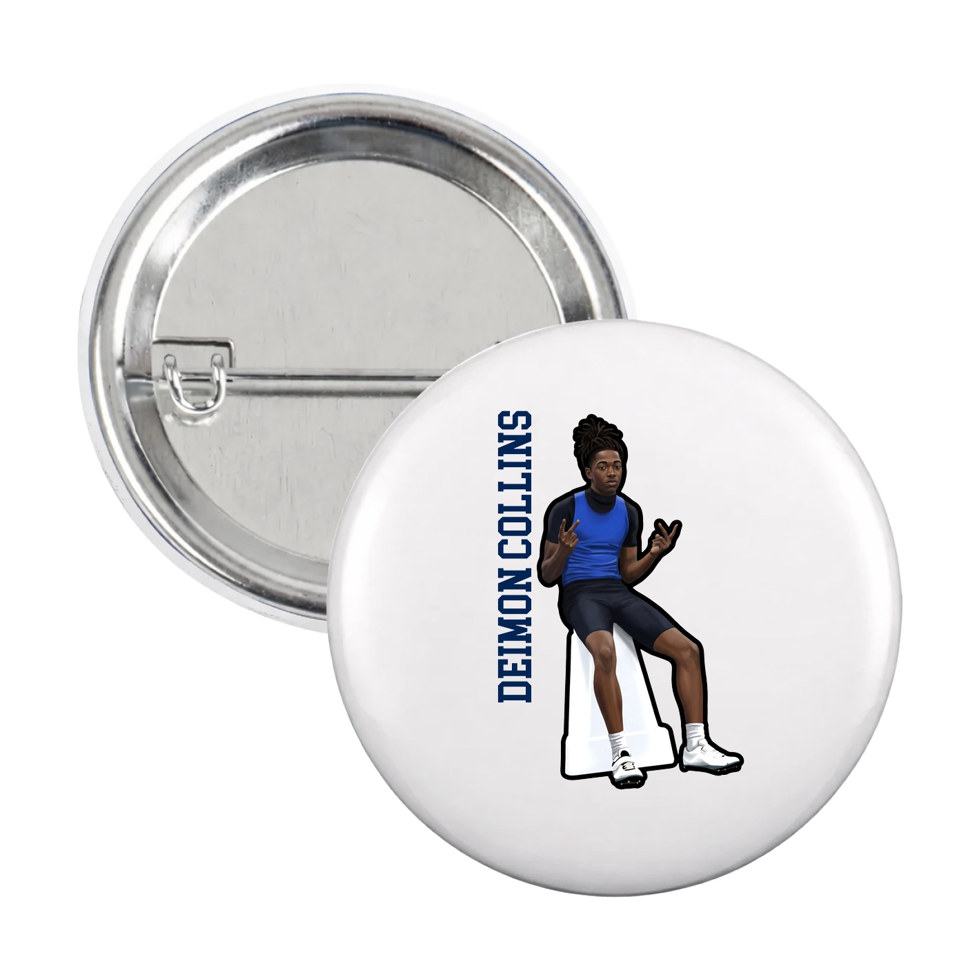 Game Day Button — Name Vertical in White