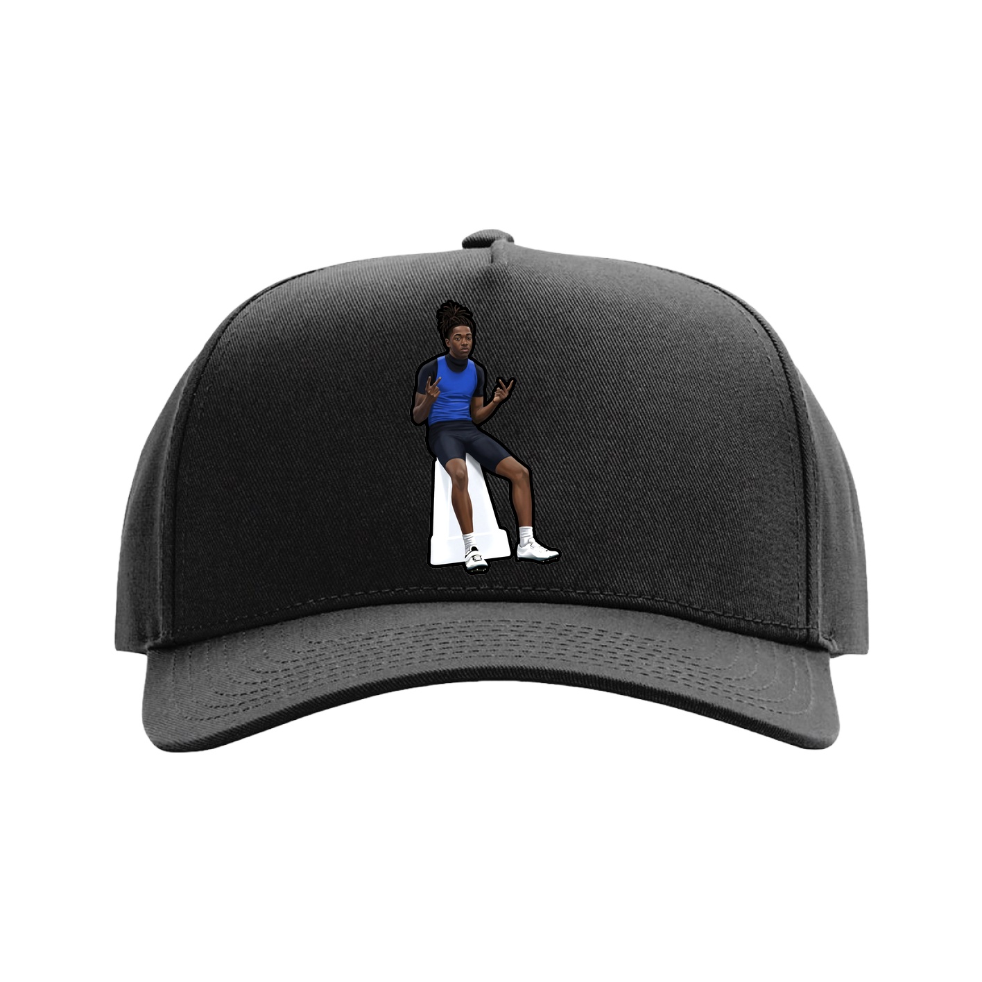 Full Fabric Five-Panel Champ Cap — Name Vertical in Black