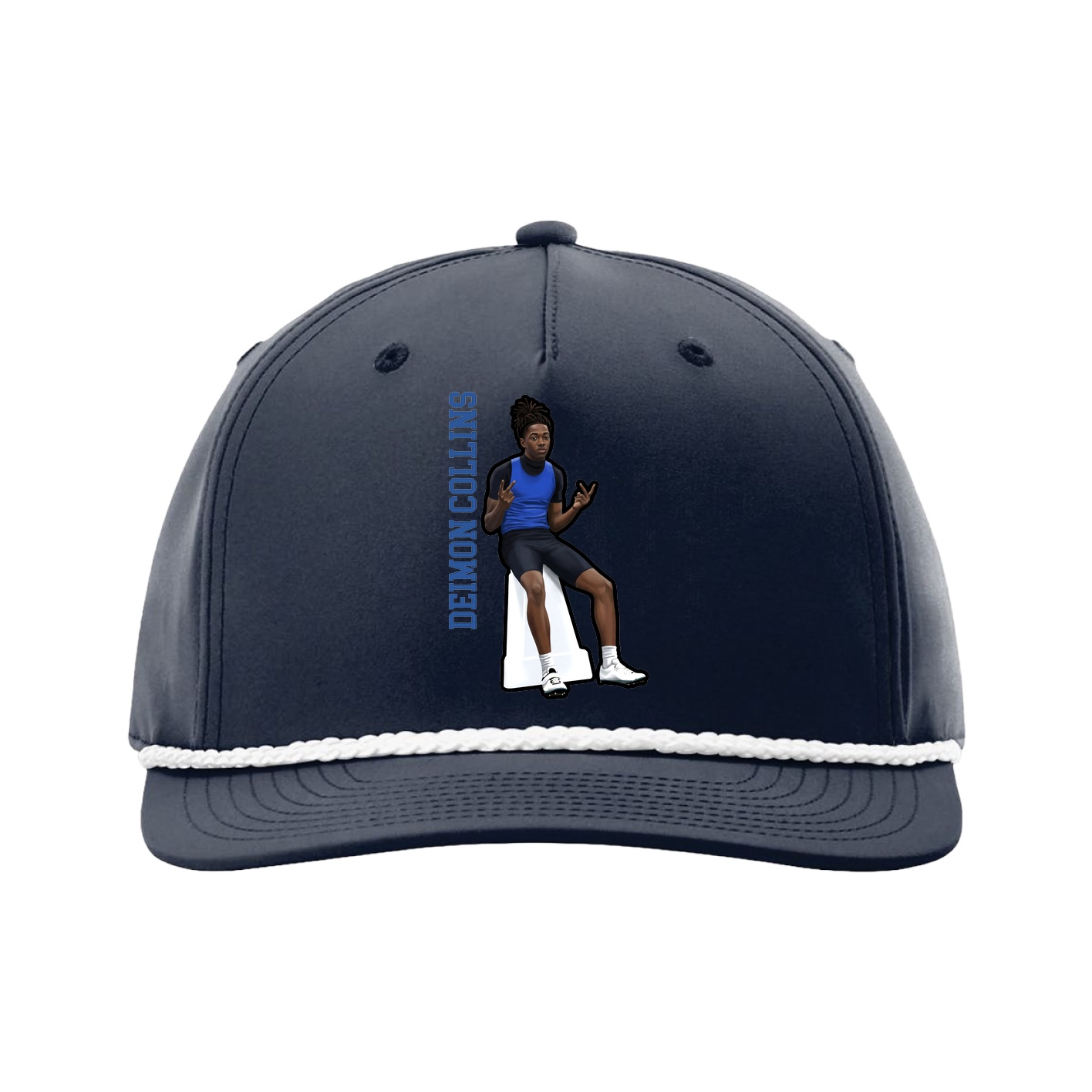 Five-Panel Classic Rope Cap — Name Vertical in Navy