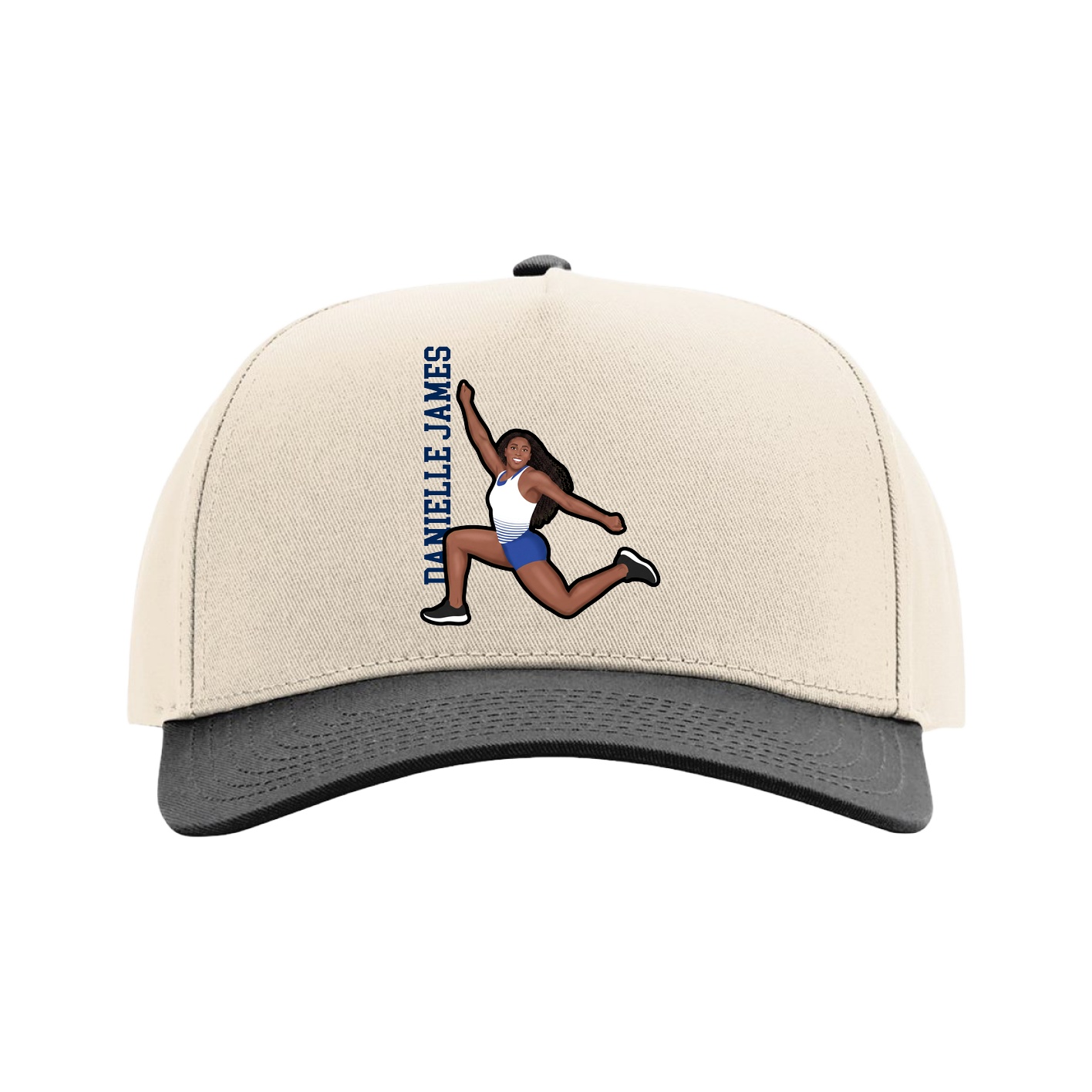 Full Fabric Five-Panel Champ Cap — Name Vertical in Cream/Black