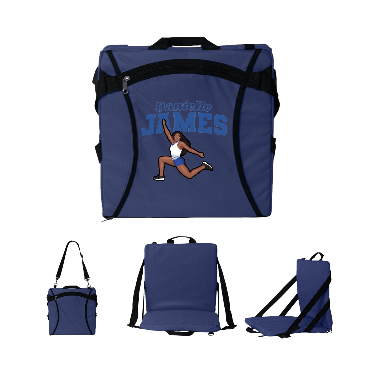 Folding Stadium Seat — Name Arch in Navy