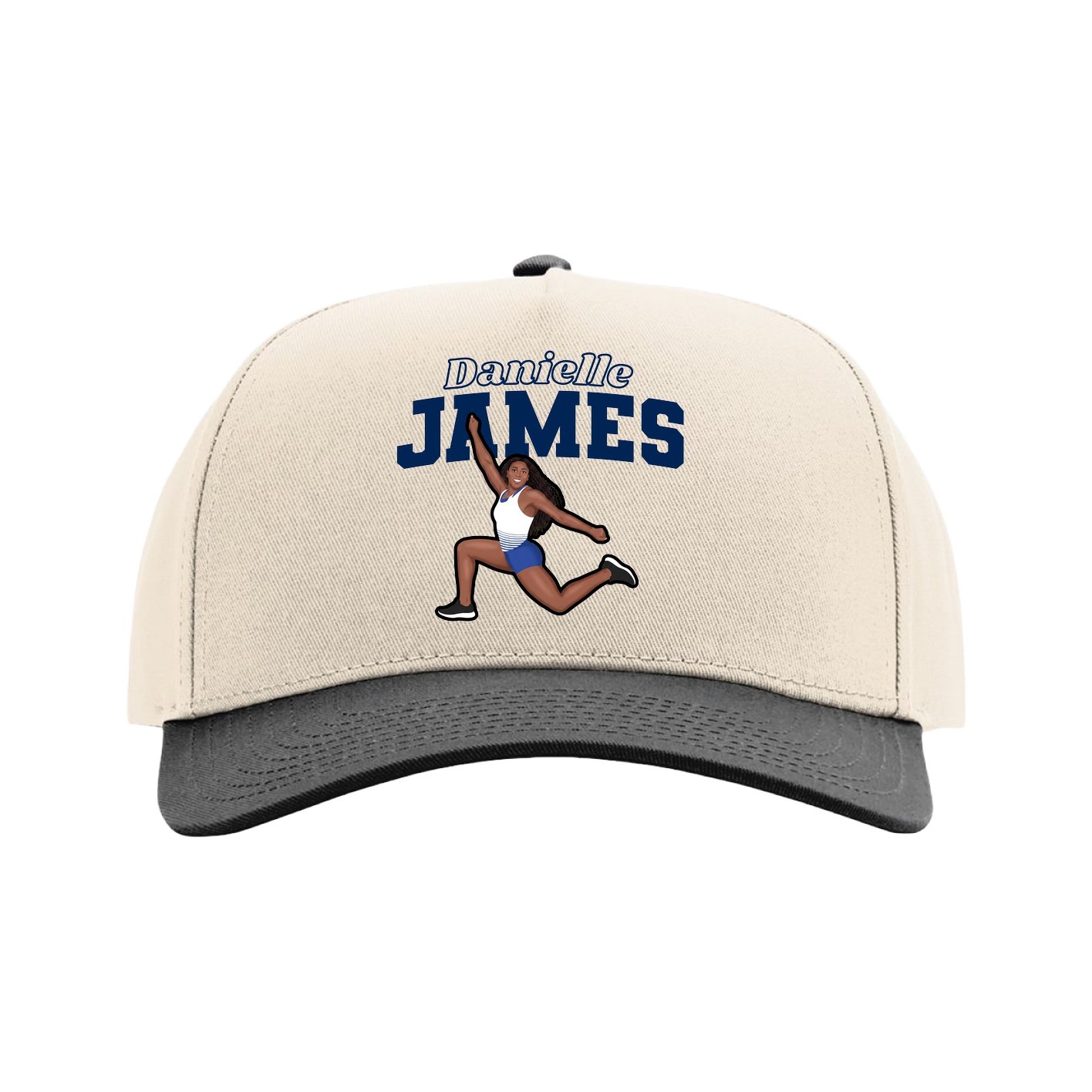 Full Fabric Five-Panel Champ Cap — Name Arch in Cream/Black