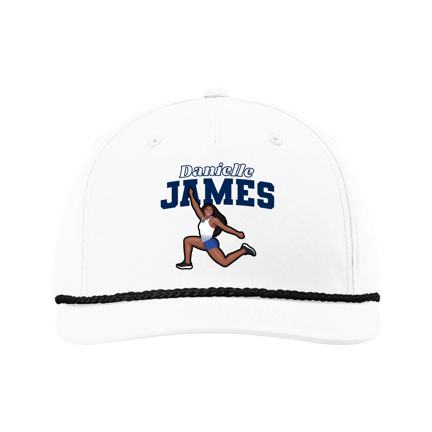 Five-Panel Classic Rope Cap — Name Arch in White