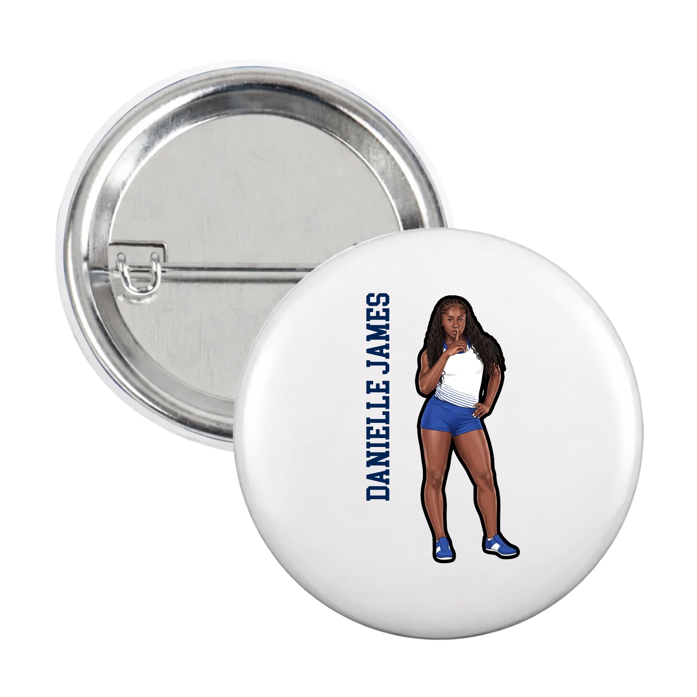 Game Day Button — Name Vertical in White
