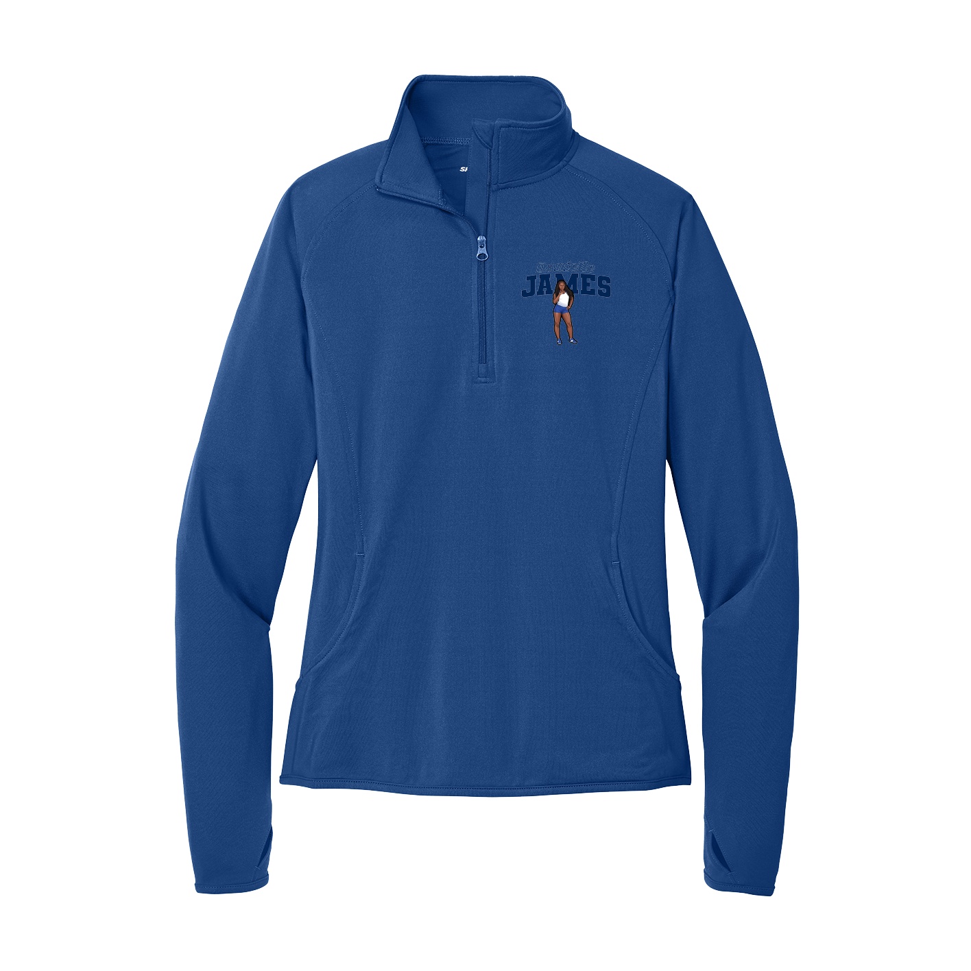 Women's Q-Zip Pullover — Name Arch in Royal