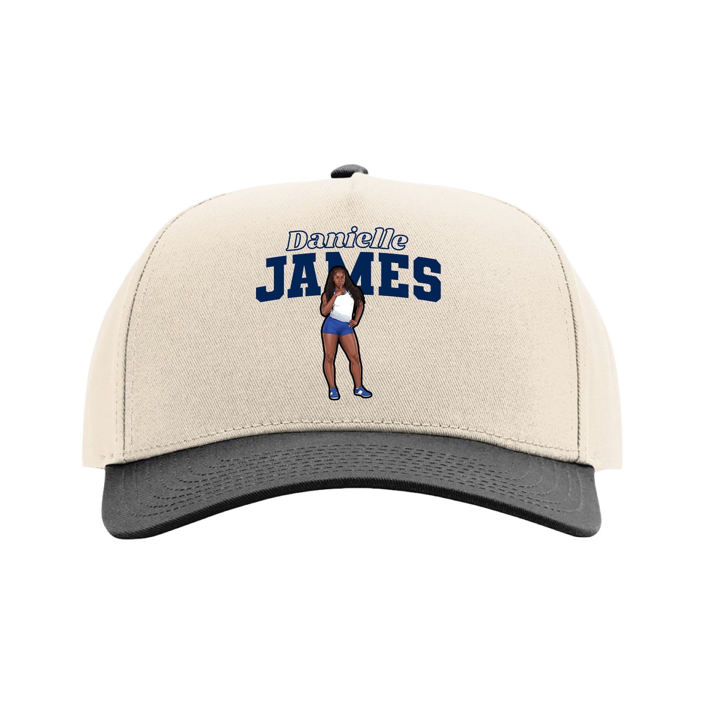 Full Fabric Five-Panel Champ Cap — Name Arch in Cream/Black